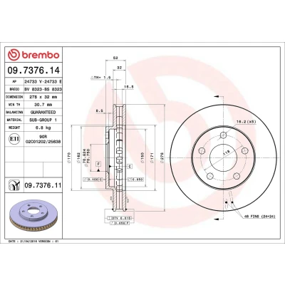 Imagem de BREMBO Disco de travão COATED DISC LINE 278mm 32mm 5 interior ventilado revestido 09.7376.11 18021359,18060233,19303831,18038816,569019,569057