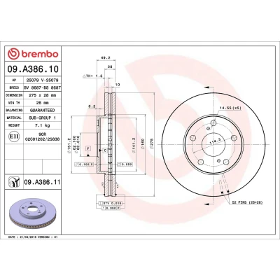 Imagem de BREMBO COATED DISC LINE 09.A386.11 Disco de travão 275 28 5 interior ventilado revestido TOYOTA: Avensis Verso
