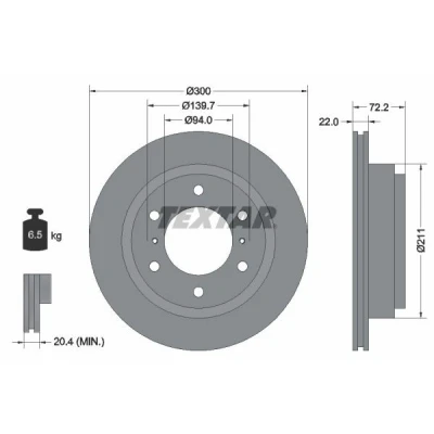 Imagem de TEXTAR PRO 92135103 Disco de travão 300 22 06/08 139,7 interior ventilado revestido sem pernos fixação da roda, cubo roda