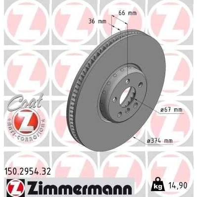 Imagem de ZIMMERMANN 150.2954.32 disco de travão 374 36 6/5 5 112 interior ventilado, duas peças revestido alto carbono BMW: 6 Gran Turismo