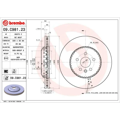 Imagem de BREMBO 09.C981.23 disco de travão 325 30 5 interior ventilado, duas peças revestido alto carbono