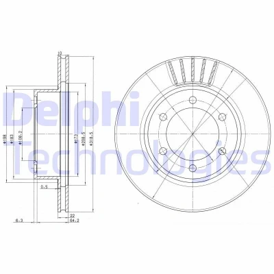 Imagem de DELPHI BG3535 Disco de travão 319 22 6 ventilado oleado não tratado sem o rolamento da roda, anel sensor do ABS TOYOTA: Land Cruiser Prado 90