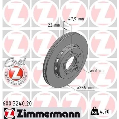 Imagem de ZIMMERMANN COAT Z 600.3240.20 Disco de travão 256 22 5/5 5 112 ventilado fora revestido alto carbono AUDI: A4 B5 Avant, Sedan
