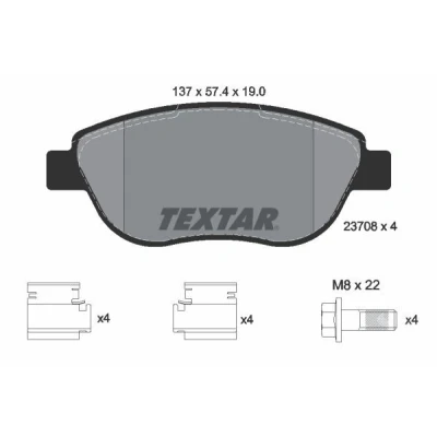 Imagem de TEXTAR 2370803 Jogo de pastilhas para travão disco PEUGEOT: 207 Hatchback, 307 Carrinha, CITROËN: C4 I Hatchback