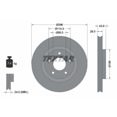 Imagem de TEXTAR PRO 92167403 Disco de travão 296 26 05/05 114,3 interior ventilado revestido sem pernos fixação da roda, cubo roda