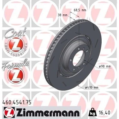 Imagem de ZIMMERMANN 460.4541.75 disco de travão 410 38 7/5 5 130 ventilado, fendido, duas peças revestido ligado/alto carbono