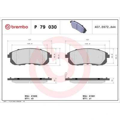 Imagem de BREMBO P 79 030 Jogo de pastilhas para travão disco com avisador sonoro desgaste sem acessórios SUZUKI: SX4 I Hatchback