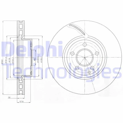 Imagem de DELPHI BG9075C Disco de travão 322 32 5 ventilado revestido alto carbono sem o rolamento da roda, anel sensor do ABS