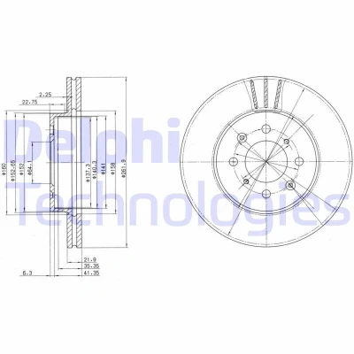Imagem de DELPHI BG2615 Disco de travão 262 22 4 ventilado oleado não tratado sem o rolamento da roda, anel sensor do ABS ROVER: 400 Sedan, 200 Hatchback