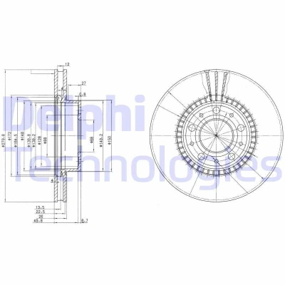 Imagem de DELPHI BG2719 Disco de travão 280 26 5 ventilado oleado não tratado sem o rolamento da roda, anel sensor do ABS VOLVO: 740 Sedan, 960 I Sedan