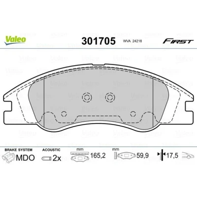Imagem de VALEO 301705 Jogo de pastilhas para travão disco FIRST Eixo dianteiro incl. contacto aviso desgaste com chapa anti ruído KIA: Cerato Sedan