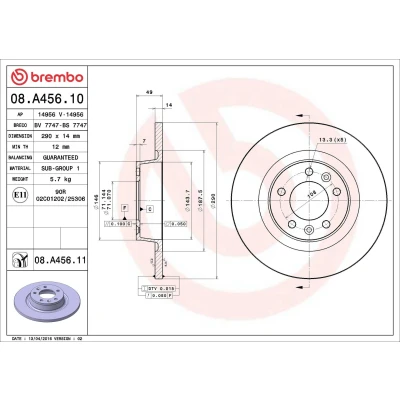 Imagem de BREMBO 08.A456.10 Disco de travão 290 14 5 cheio PEUGEOT: Expert II Tepee, Van, CITROËN: Jumpy Van