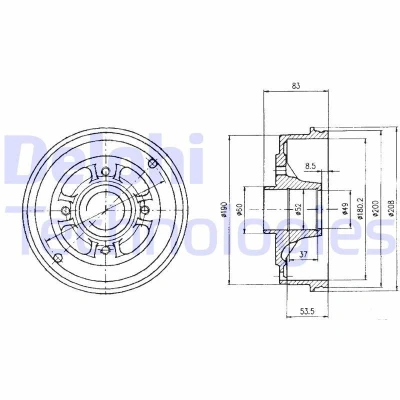 Imagem de DELPHI BF426 Tambor de Travão sem anel sensor do ABS, o rolamento da roda 208 RENAULT: CLIO 2, 1, TWINGO 1