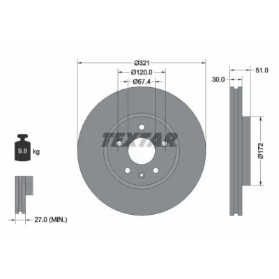 Imagem de TEXTAR PRO+ 92187005 Disco de travão 321 30 05/06 120 interior ventilado revestido alto carbono sem pernos fixação da roda, cubo roda