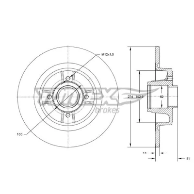 Imagem de TOMEX brakes TX 70 801 Disco de travão Eixo traseiro 274 11 4 100 cheio com anel sensor do ABS, o rolamento da roda RENAULT: Scénic 1, SCENIC 2