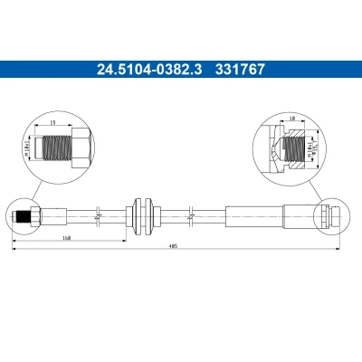 Imagem de ATE 24.5104 0382.3 Mangueira de Travão 405mm M10x1mm MAZDA: 5, VOLVO: V50