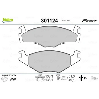 Imagem de VALEO 301124 Jogo de pastilhas para travão disco FIRST Eixo dianteiro excl. contacto aviso desgaste sem chapa anti ruído VOLKSWAGEN: GOLF 3