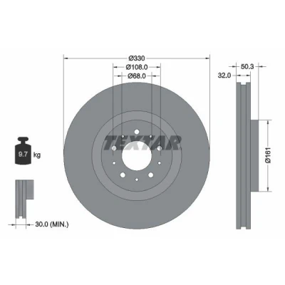 Imagem de TEXTAR PRO 92178103 Disco de travão 330 32 05/10 108 interior ventilado revestido sem pernos fixação da roda, cubo roda VOLVO: V70 2, S60 I