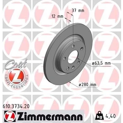 Imagem de ZIMMERMANN 610.3734.20 Disco de travão 280 12 6/5 5 108 cheio revestido