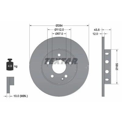 Imagem de TEXTAR PRO 92059303 Disco de travão 284 12 05/06 112 cheio revestido sem pernos fixação da roda, cubo roda MERCEDES BENZ: Classe C Sedan