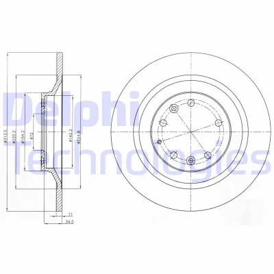 Imagem de DELPHI Disco de travão MAZDA: 6 Sedan 314mm 11mm 5 cheio BG4318 Discos