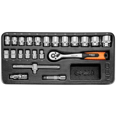 Imagem de NEO TOOLS 84 239 Módulo de ferramentas 22 6,7,8,9,10,11,12, 13,14,15,16,17,18, 19,20,21,22,24 mm aço cromo vanádio Sextavado 3/8