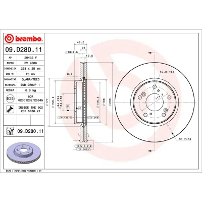 Imagem de BREMBO 09.D280.11 Disco de travão 293 25 5 interior ventilado revestido com parafusos HONDA: Accord 9 Limousine