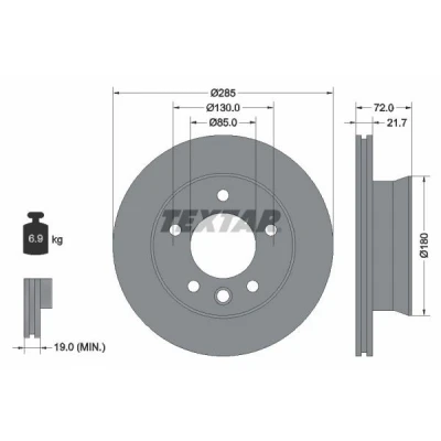 Imagem de TEXTAR 93127800 Disco de travão 285 21,7 05/06 130 interior ventilado sem pernos fixação da roda, cubo roda MERCEDES BENZ: Sprinter 3 T Van