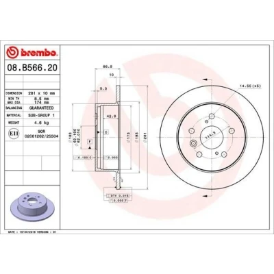 Imagem de BREMBO 08.B566.21 Disco de travão 281 10 5 cheio revestido