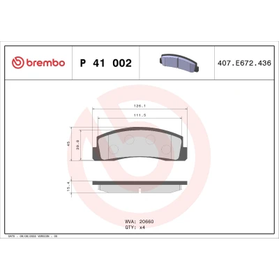 Imagem de BREMBO P 41 002 Jogo de pastilhas para travão disco excl. contacto aviso desgaste sem acessórios LADA: Niva