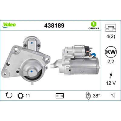 Imagem de VALEO NEW ORIGINAL PART 438189 Motor de arranque 12 2,2 11 PEUGEOT: 307 Hatchback, 206 Partner I Van, CITROËN: C3 Hatchback