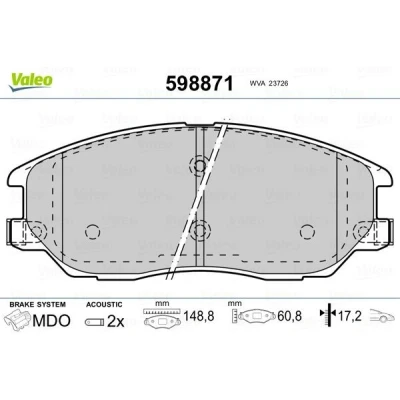 Imagem de VALEO 598871 Jogo de pastilhas para travão disco Eixo dianteiro incl. contacto aviso desgaste com chapa anti ruído