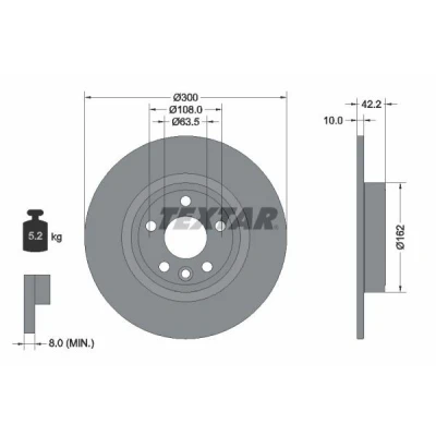 Imagem de TEXTAR PRO 92293803 Disco de travão 300 10 05/06 108 cheio revestido sem pernos fixação da roda, cubo roda
