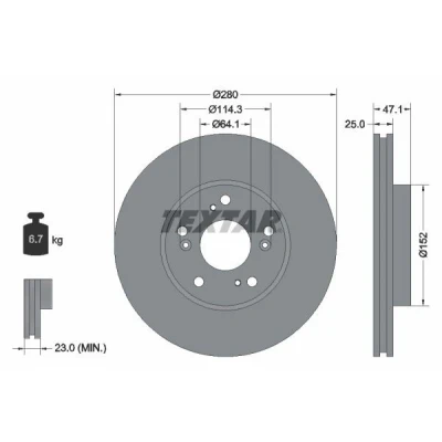 Imagem de TEXTAR PRO 92252503 Disco de travão 280 25 05/09 114,3 interior ventilado revestido sem pernos fixação da roda, cubo roda HONDA: CIVIC 9