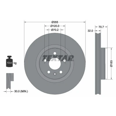Imagem de TEXTAR 92313905 Disco de travão 355 32 05/06 120 interior ventilado revestido alto carbono sem pernos fixação da roda, cubo roda