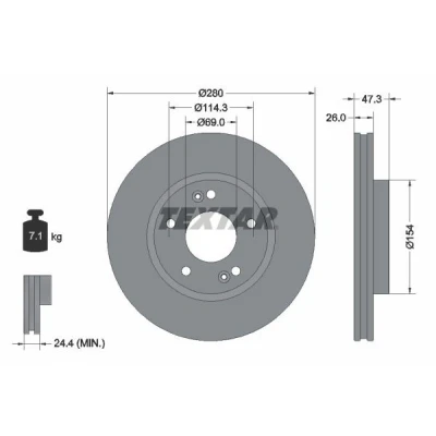 Imagem de TEXTAR 92133905 Disco de travão 280 26 05/07 114,3 interior ventilado revestido alto carbono sem pernos fixação da roda, cubo roda