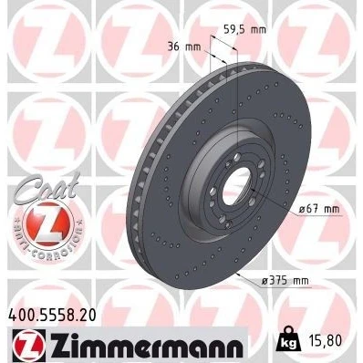 Imagem de ZIMMERMANN 400.5558.20 Disco de travão 375 36 9/5 5 112 interior ventilado, perfurado revestido alto carbono