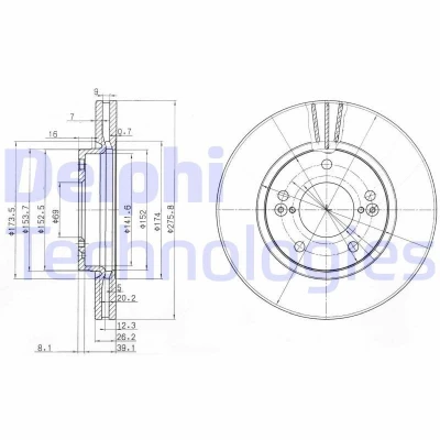 Imagem de DELPHI BG3721 Disco de travão 276 26 5 ventilado oleado não tratado sem o rolamento da roda, anel sensor do ABS HYUNDAI: Trajet, Santa Fe I