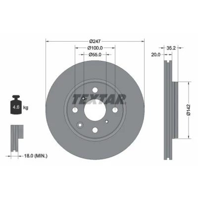 Imagem de TEXTAR PRO 92141903 Disco de travão 247 20 04/07 100 ventilado fora revestido sem pernos fixação da roda, cubo roda CITROËN: C1 I, II