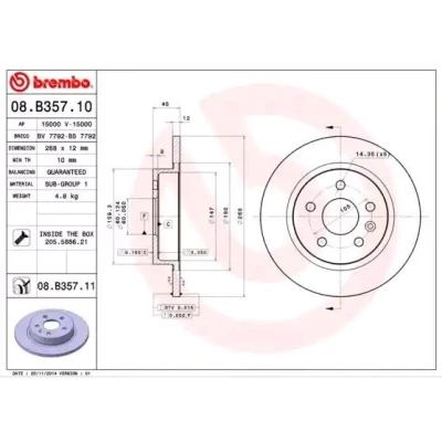Imagem de BREMBO 08.B357.10 Disco de travão 268 12 5 cheio com parafusos OPEL: Astra J Sports Tourer, Hatchback, Mokka / X, CHEVROLET: Cruze Sedan