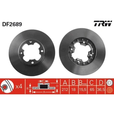 Imagem de TRW DF2689 Disco de travão 212 18 4 94 ventilado pintado