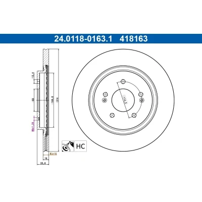 Imagem de ATE Disco de travão 314,0mm 18,0mm 5 114,3mm ventilado revestido alto carbono 24.0118 0163.1 Discos