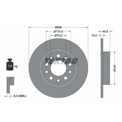 Imagem de TEXTAR PRO 92230203 Disco de travão 264 10 05/10 110 cheio revestido sem pernos fixação da roda, cubo roda ALFA ROMEO: Giulietta Hatchback