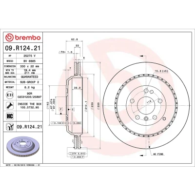 Imagem de Disco de travão BREMBO 09R12421 voltar/ventilado/altamente carbonizado/1 peça