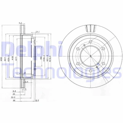 Imagem de DELPHI BG3813 Disco de travão 300 22 6 ventilado oleado não tratado sem o rolamento da roda, anel sensor do ABS MITSUBISHI: PAJERO 4