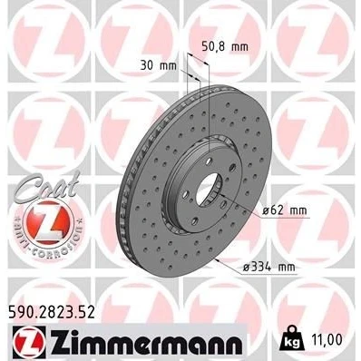 Imagem de ZIMMERMANN SPORT COAT Z 590.2823.52 Disco de travão 334 30 7/5 5 114 ventilado fora, perfurado revestido alto carbono LEXUS: GS III, IS 3