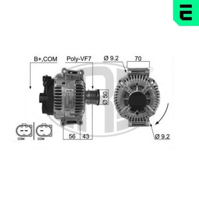 Imagem de ERA Alternador 14V 180A B+COM 50mm MERCEDES BENZ: Classe E Sedan, Sprinter 3.5 T Van, CLK Coupe, CHRYSLER: 300C Sedan 210475