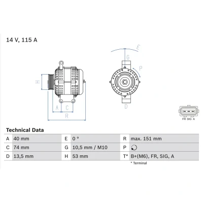 Imagem de BOSCH 0 986 049 460 Alternador 14V 115A FORD: Focus 2, MONDEO 3 Stufenheck, Kombi