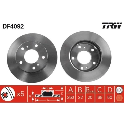 Imagem de TRW DF4092 Disco de travão 250 22 5 114 ventilado pintado NISSAN: Vanette Cargo Van