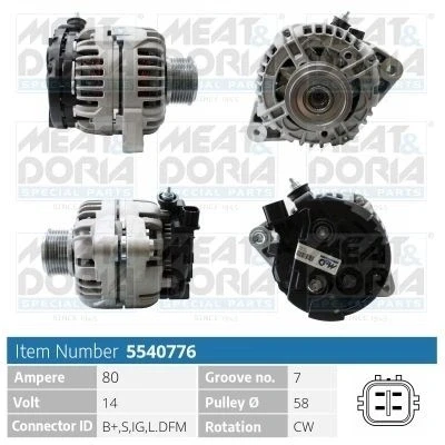 Imagem de MEAT &amp; DORIA 5540776 Alternador 14V 80A TOYOTA: HILUX 6 Pick up, Land Cruiser Prado 120, Dyna Camião de plataforma / Chassis
